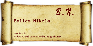 Balics Nikola névjegykártya